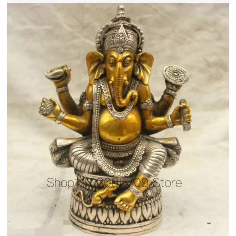 

16 Cm Budaya Tibet Tiongkok Perunggu Perak Ganapati Ganesh Lord Ganesha Patung Buddha