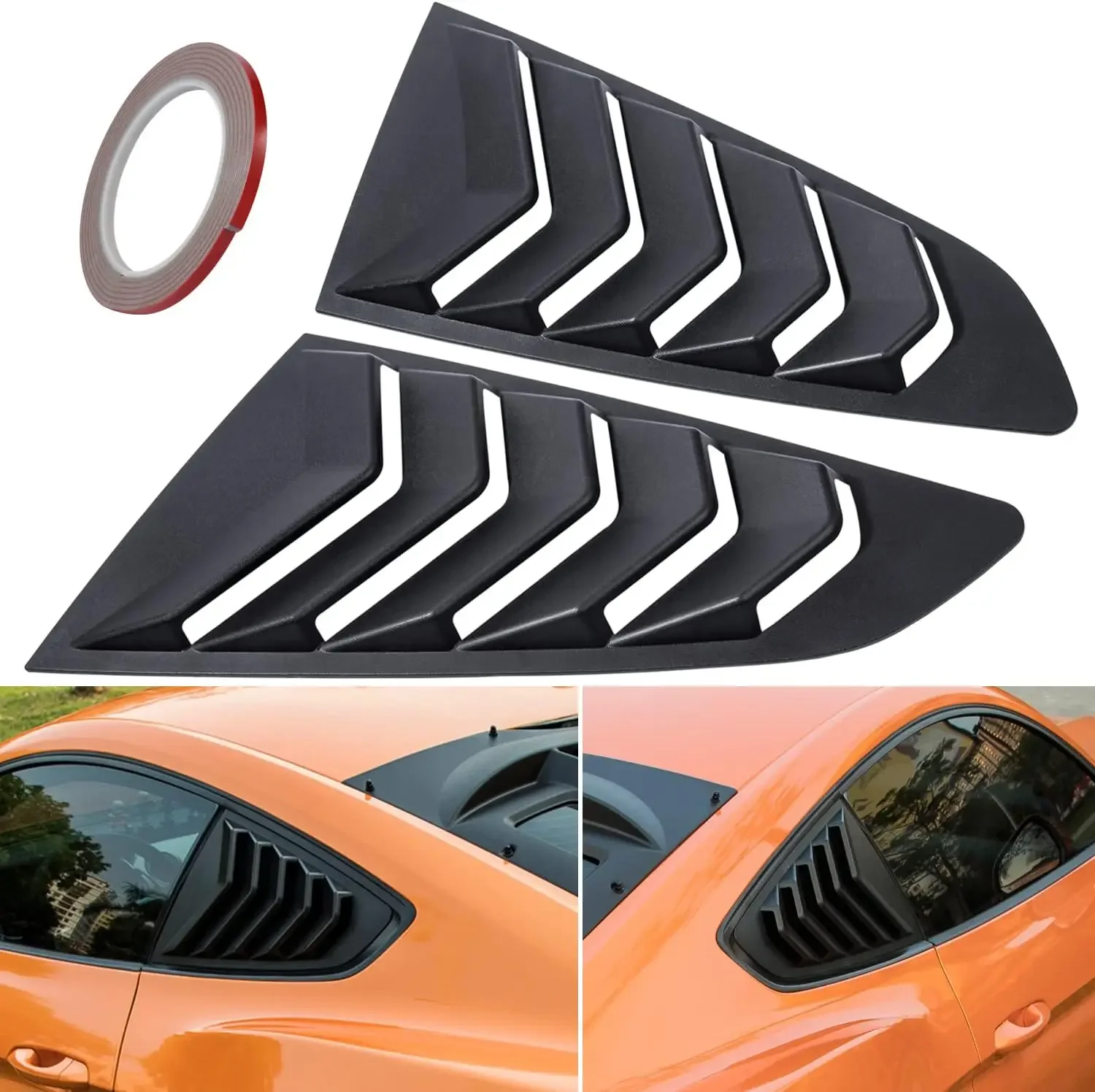 For Ford Mustang 2015-2020 Car Rear Louver Window Side Shutter Cover Trim Sticker Vent Scoop ABS Carbon Fiber Black Accessories