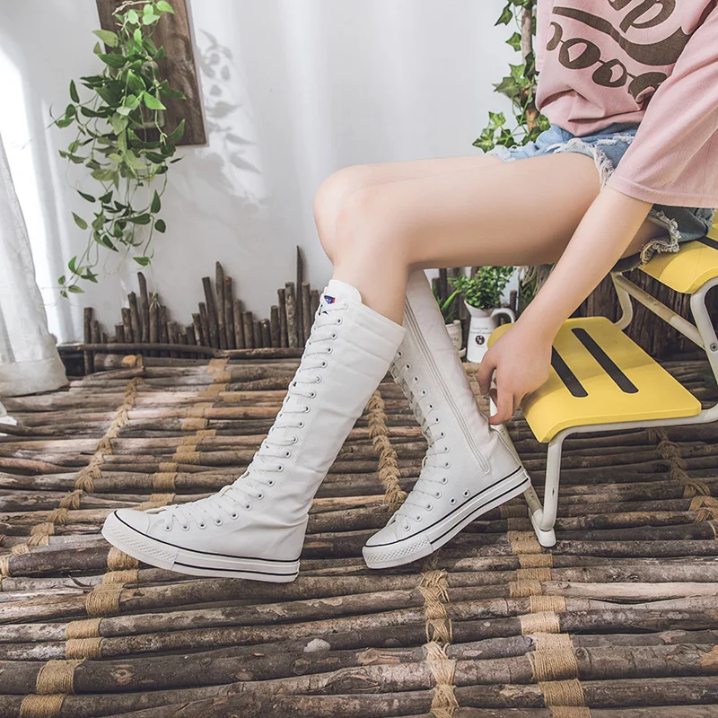 2025 New Spring Women Canvas Casual High Top Shoes Long