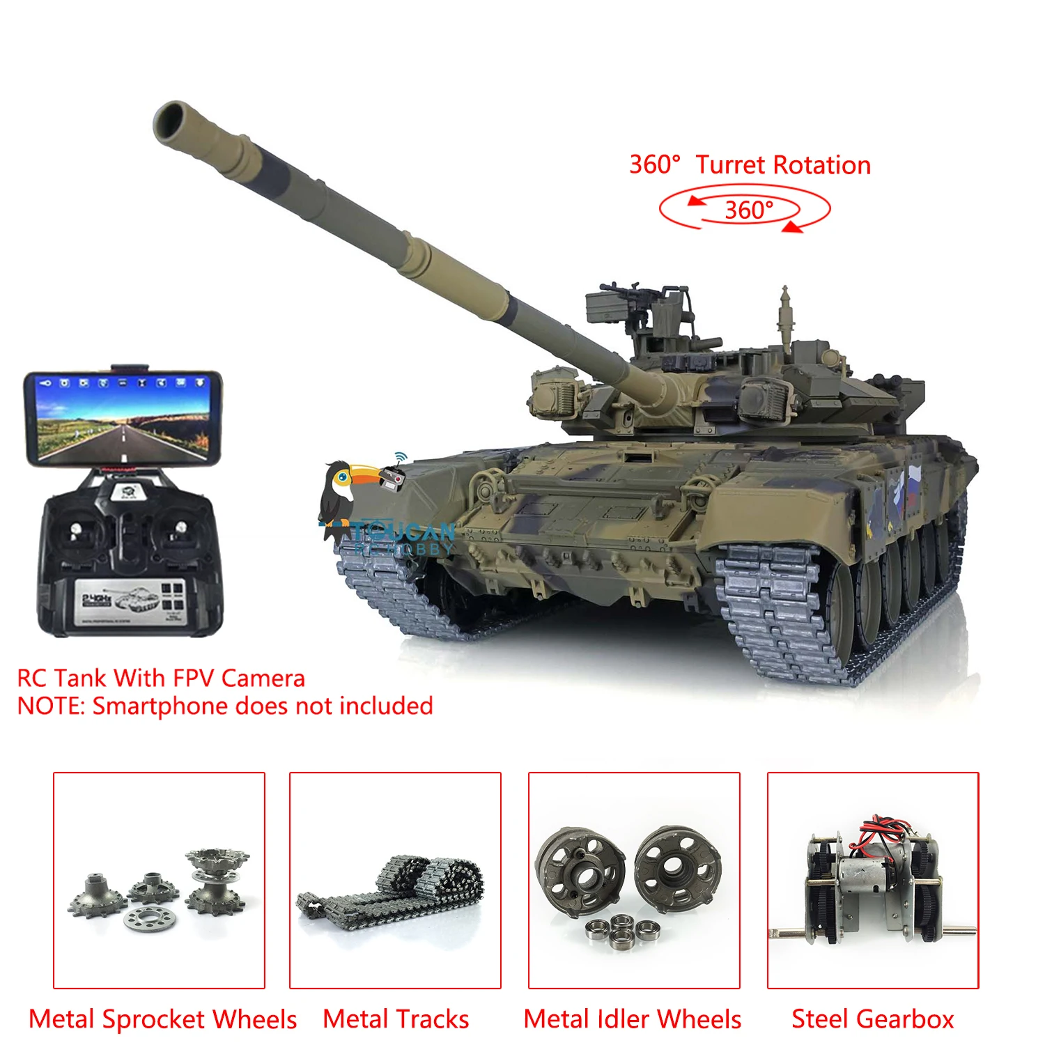 HENG LONG 1/16 7.0 Upgraded Metal Russia T90 RTR Radio Control Tank 3938 FPV 360° Turret RC Panzer Vehicle TH17852-SMT4 2