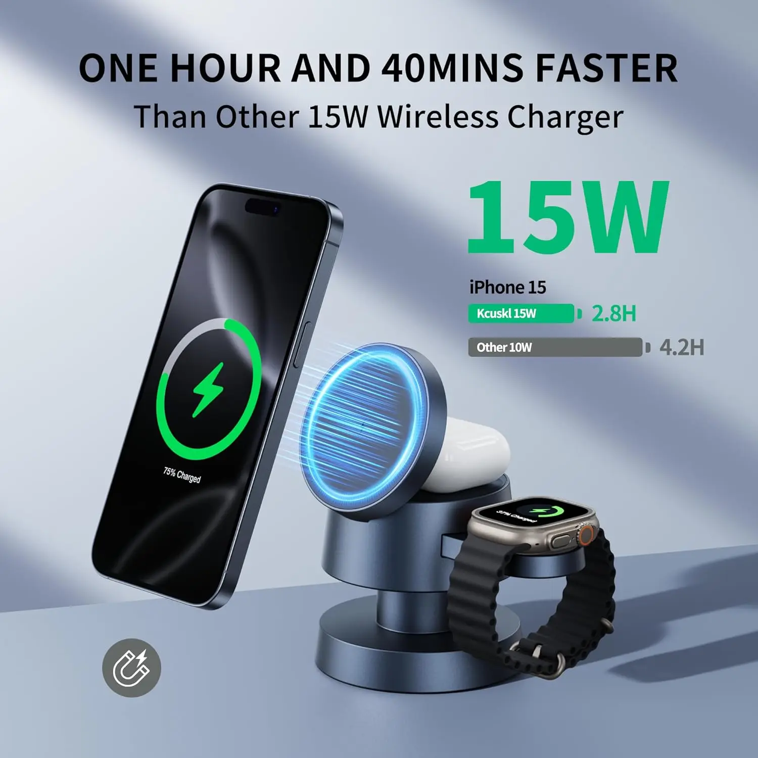 4 in 1 Magnetic Wireless Charger Fast Charging Adjustable Night Light for iPhone 16 15 14 13 12 Pro Max Apple Watch AirPods Pro