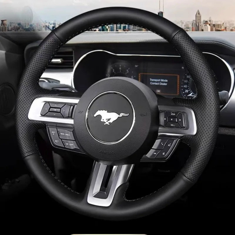 Фото Прошитый вручную нескользящий интерьер автомобиля для Ford Mustang GT 2015-2021 черная воловья кожа сделай сам №2
