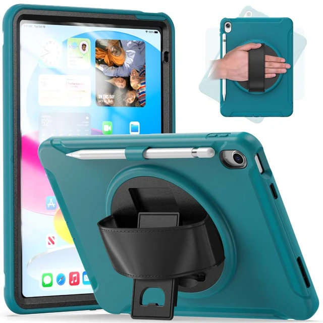 For iPad 9 Case A2602 A2604 A2603 7 8 7th 8th 9th Generation 10.2 inch  Rotary Stand Shockproof Cover with Pen Holder Hand Strap - AliExpress