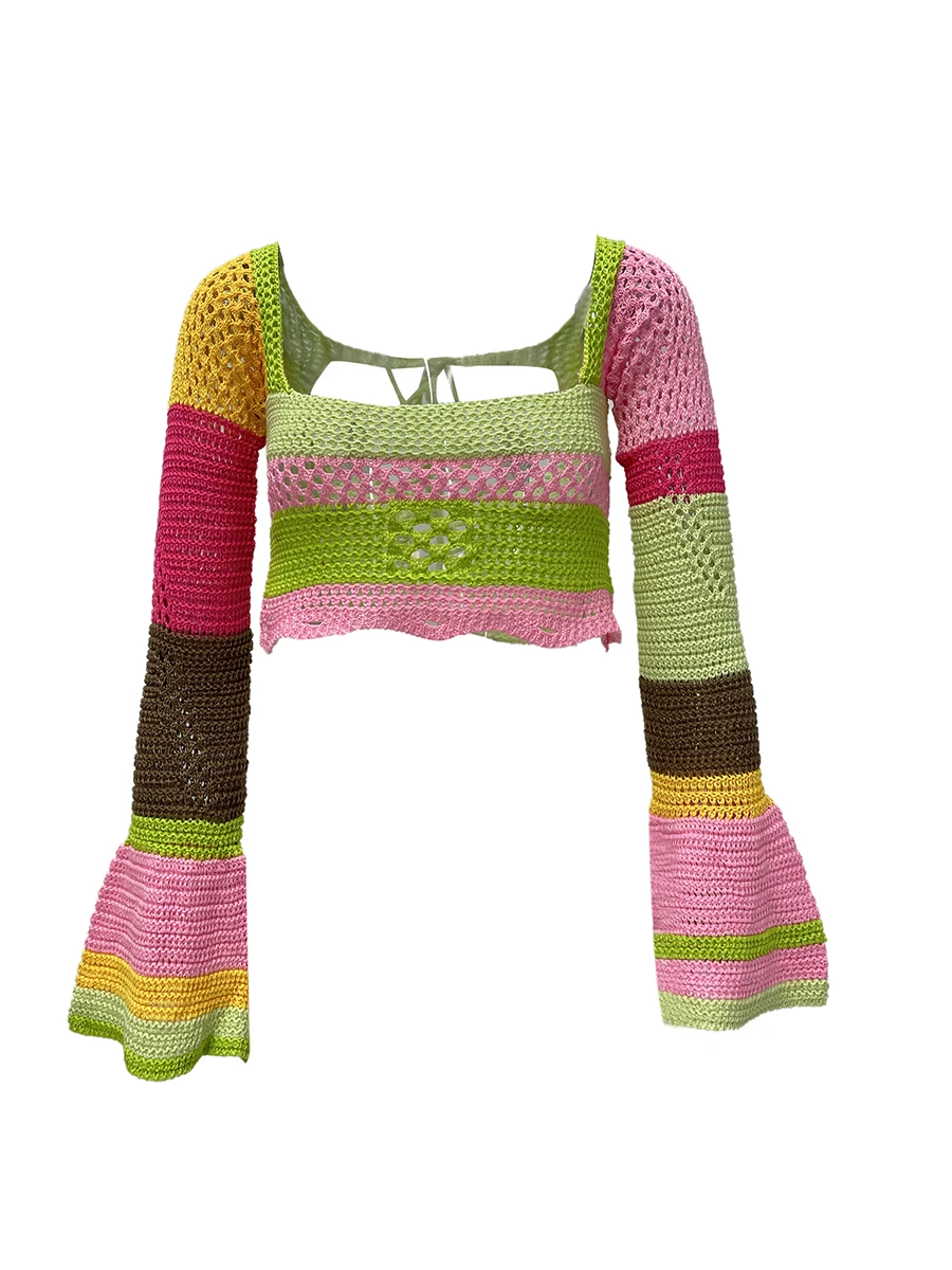 

Women s Oversized Cable Knit Sweaters Vintage Style Long Sleeve Pullovers Colorful Patchwork V-Neck Fall Tops