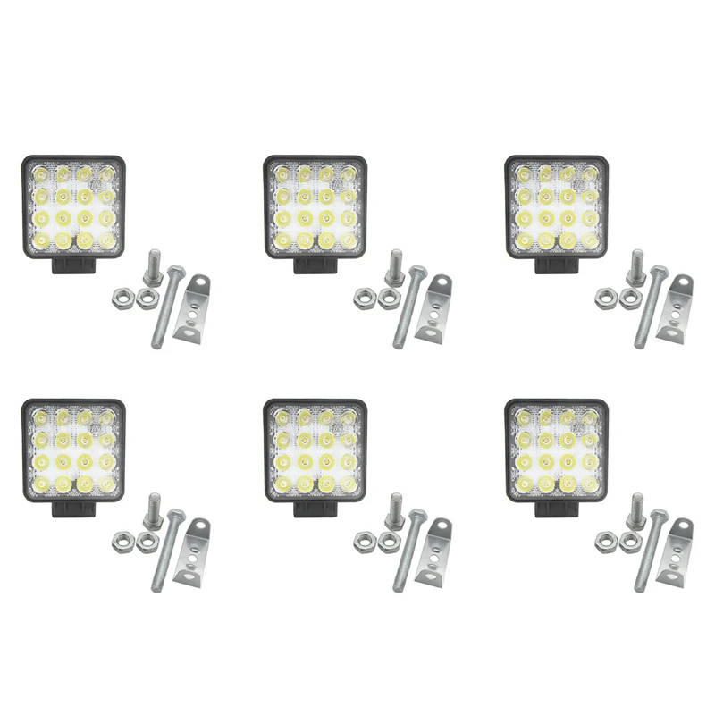 

6X 48W 6000K LED Spot Beam Square Work Lights Lamp Tractor SUV Truck 4WD 12V 24V