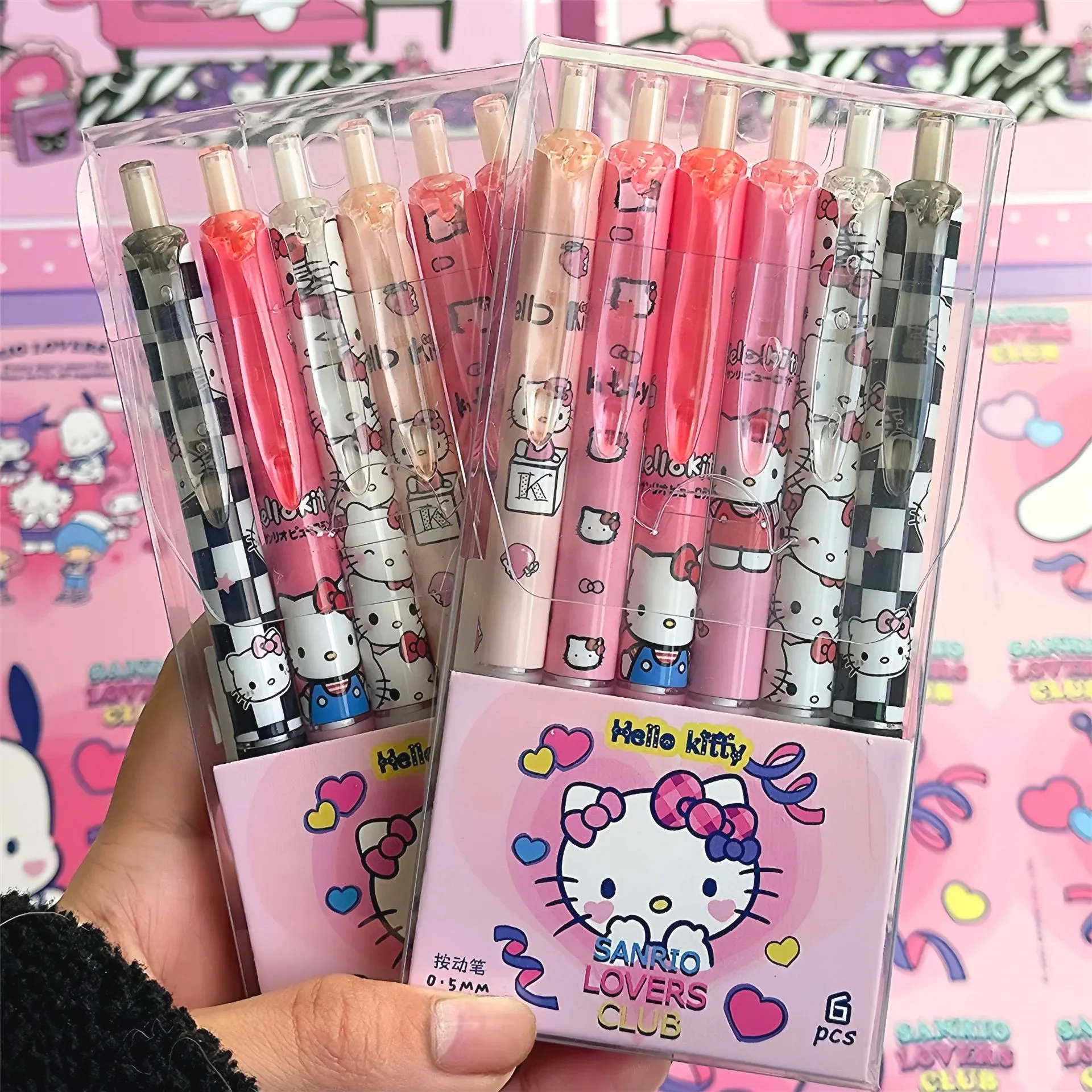 

6pcs Gel Pen Cartoon Kawaii HelloedKittys Kuromi Office Student Stationery Writing Pen 0.5 Black Test Pen Replacement Core