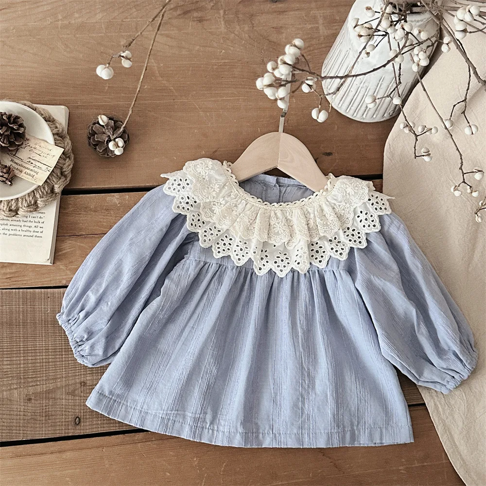 thumbnail image 1 of NEW Spring Girls Blouse Baby Children's Clothes Cute Double Layered Collar Girls Tee Long Sleeve T-Shirt Lace Ruffle Base Shirt, 1 of 6