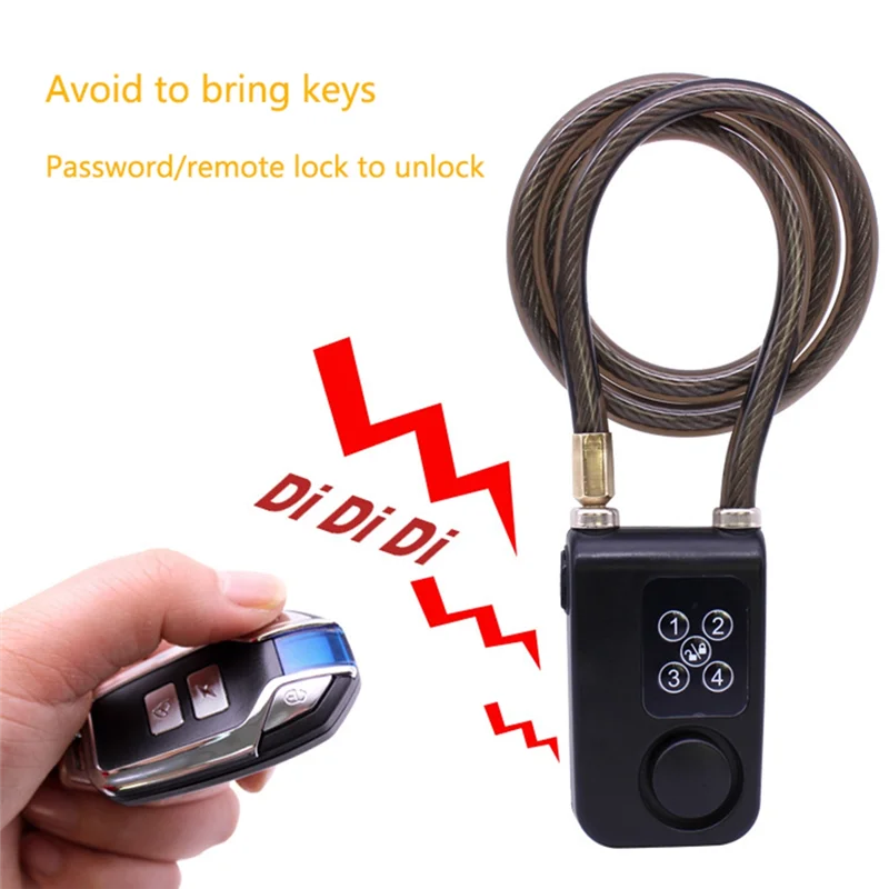 Cycling Security Lock Wireless Remote Control Alarm Lock Electric Motorcycle Code Chain Black