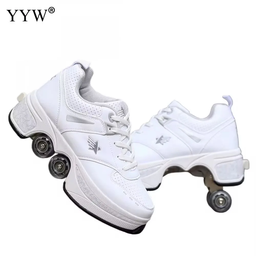 Pu Leather Kids Wheels Roller Skate Shoes Casual Deformation - Main Image
