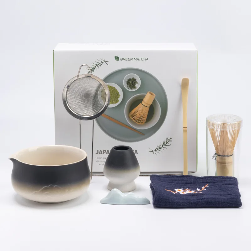 Ceramic Matcha Tea Set - Mountain Gradient Design...