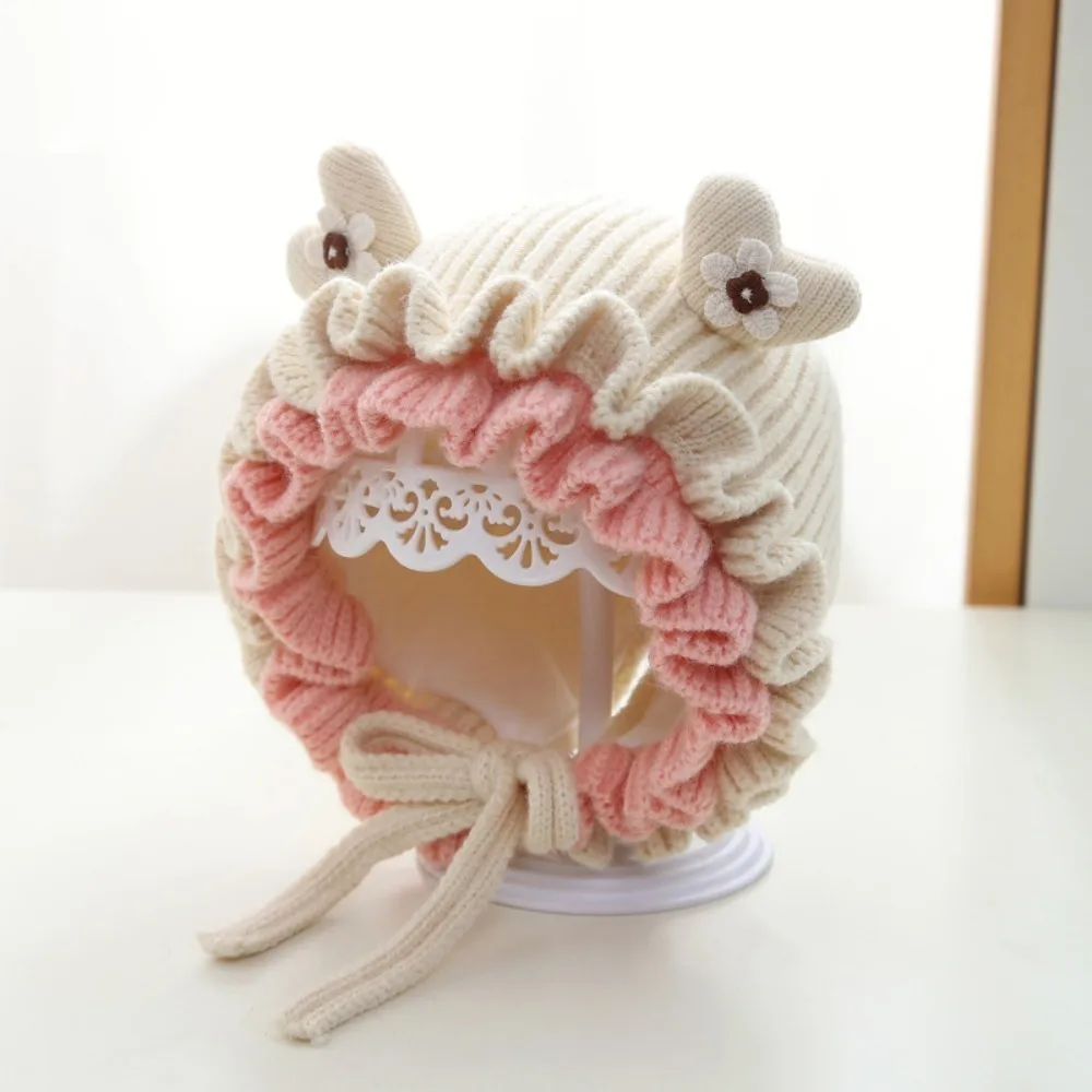 Warm Lace Princess Knitted Cap for Kids