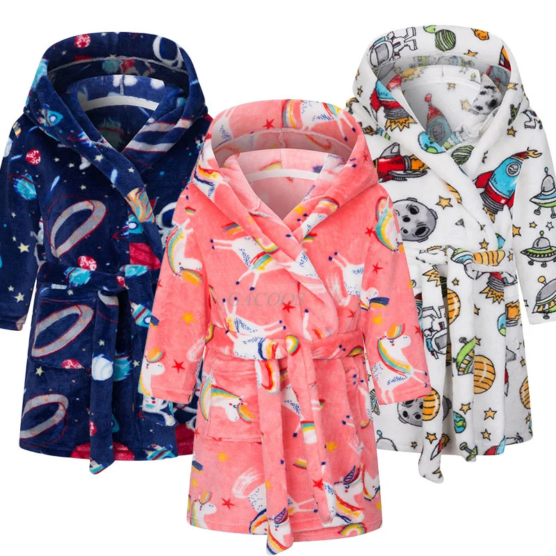 Children Clothing Home Wear Boys Girls Bathrobes Pajamas Cartoon Flannel Hooded Children Flannel Nightgowns Animal Kigurumi Robe