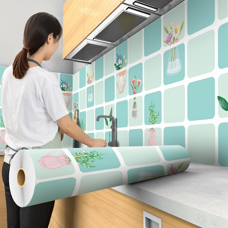Oil proof Kitchen Stove Waterproof High Temperature Resistant Wallpapers Self Adhesive Home