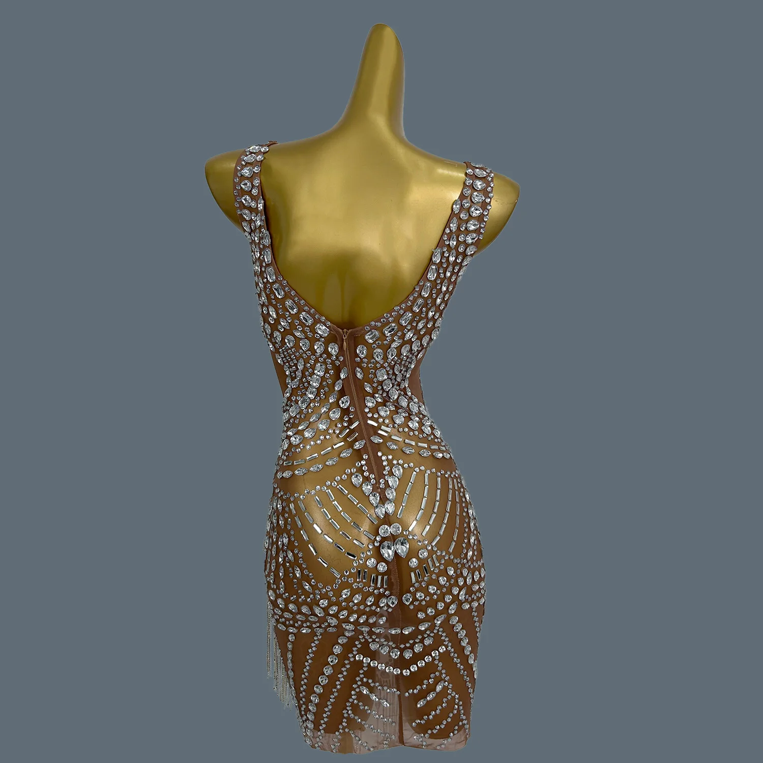 Sexy Evening Dresses For Women Formal Sparkly Rhinestone Brown Sheer Mesh  Mini Dress Birthday Party See Through Gowns Songhua - AliExpress 200000345
