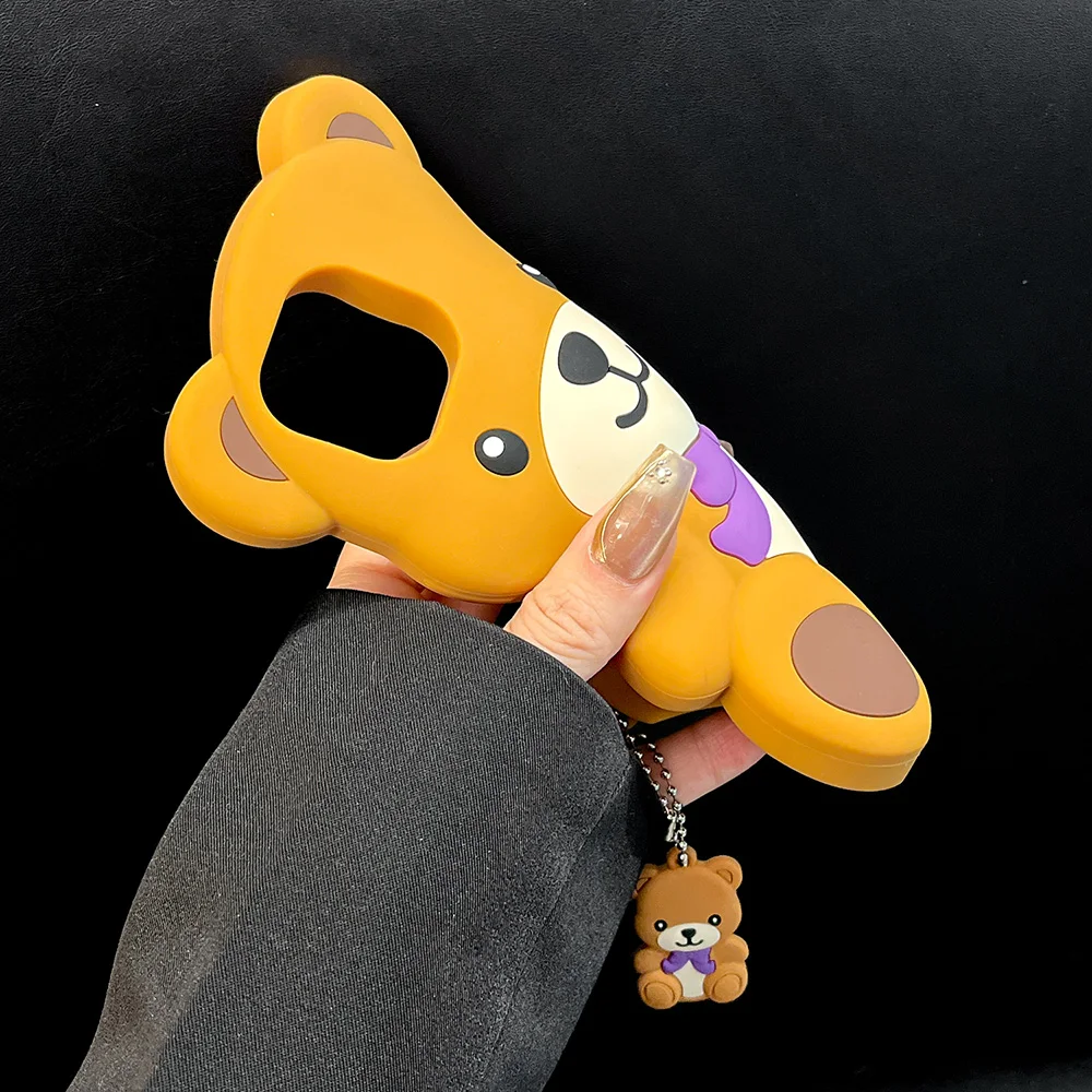 Adorable 3D Cartoon Teddy Bear Silicone Phone Case - Shockproof and Soft Back Cover