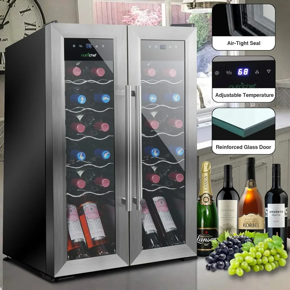Bar Cabinet ,24 Cellar Cooler for White and Red Wines Chiller, 24 Bottle Dual Zone-Stainless Steel,Bar Furniture