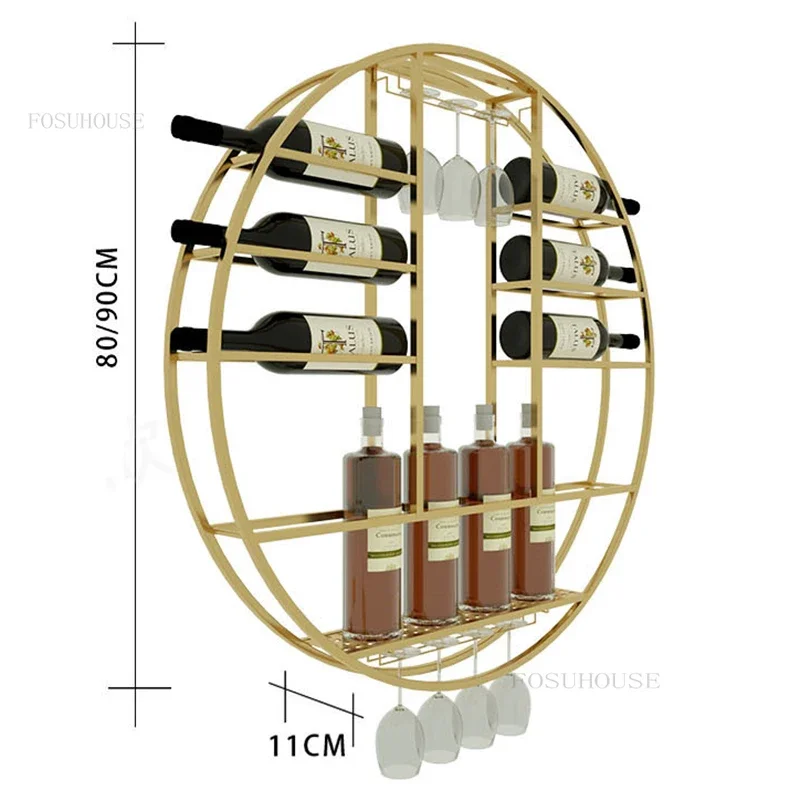 European Wrought Iron Bar Cabinets for Living Room Display Cabinet Modern Minimalist Bar Furniture Round Wall-mounted Wine Rack