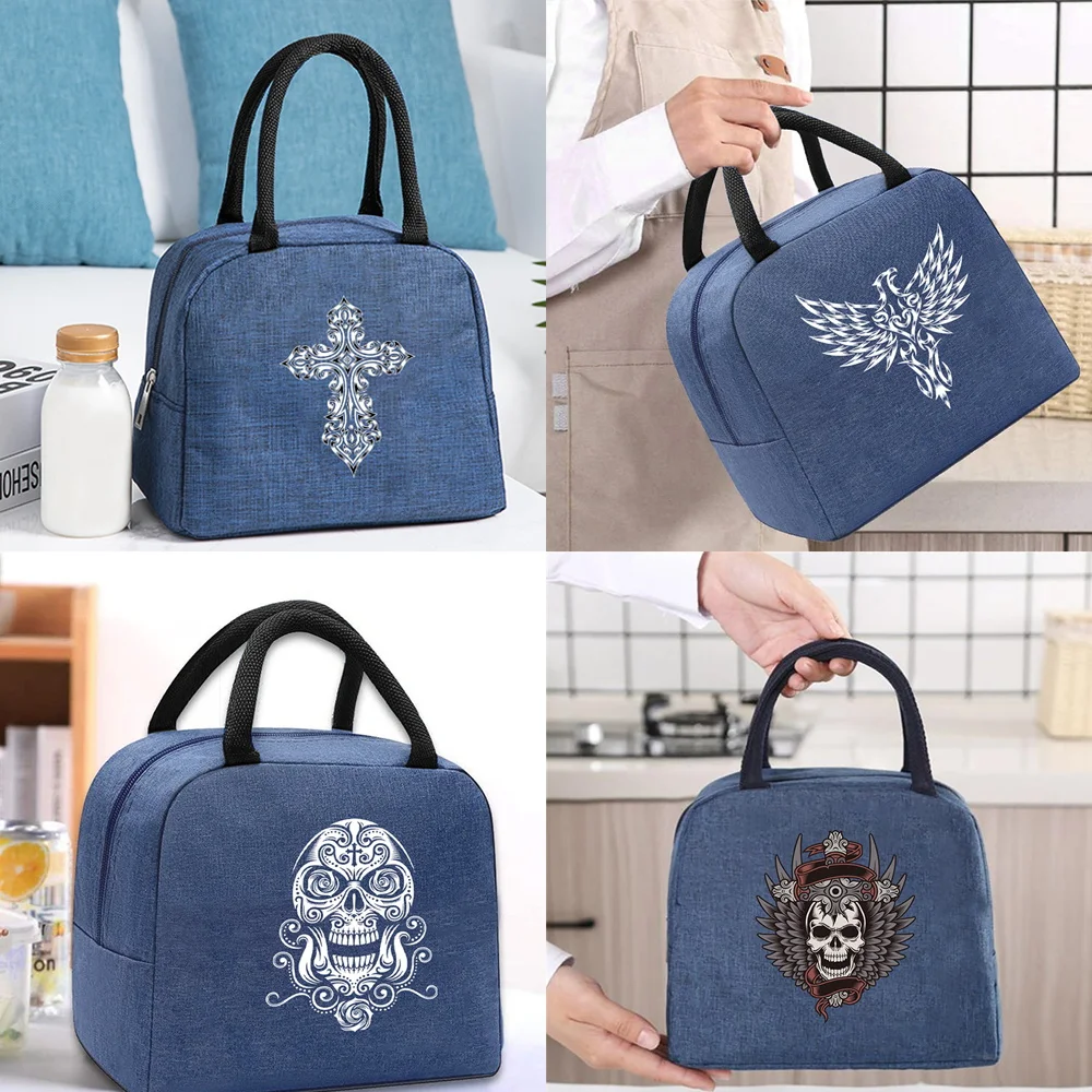 

Insulated Lunch Bag Unisex Thermal Bag for Work Storage Food Picnic Cooler Tote Organizer Bag Skull Pattern Lunch Handbag