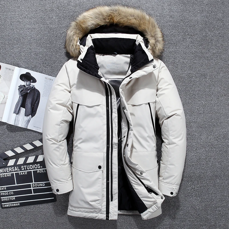 

2020 NEW -40 Degrees Top Quality White Duck Down Jacket Men Thick Winter Big Fur Collar Warm Parka Waterproof Windproof