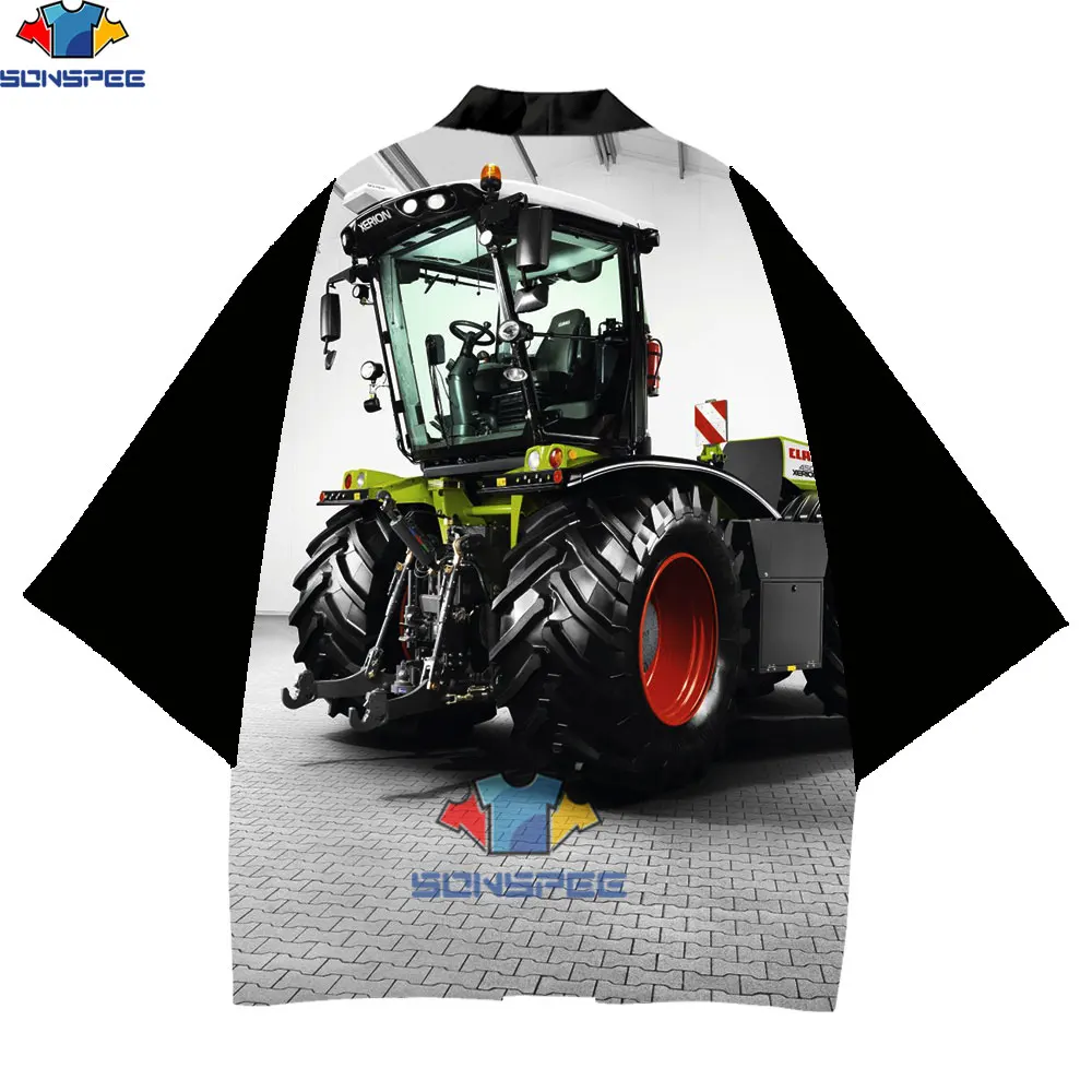 SONSPEE 3D Printed Kimono Men's Fashion Car Pattern Kimo Black Agricultural Tractor Green Asian and Pacific Islands Clothing japanese traditional kimono belt women corset tassel belt blue wave pattern wide belt yukata crane haori obi asian waist belts