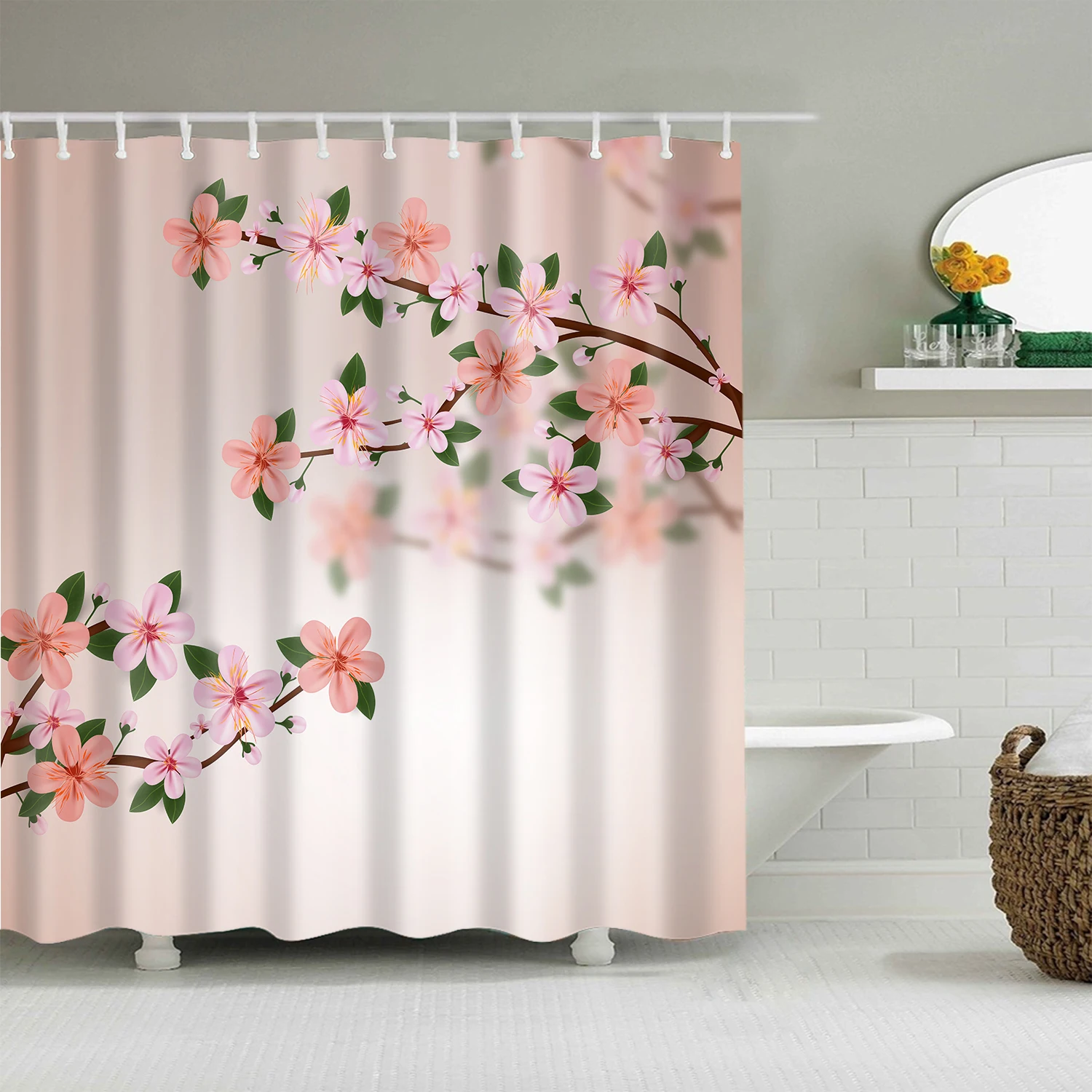 Chinese Style Shower Curtain 3d Print Flower Plant Landscape Bathtub Screen Decor Waterproof Polyester Bathroom Bedroom Curtains