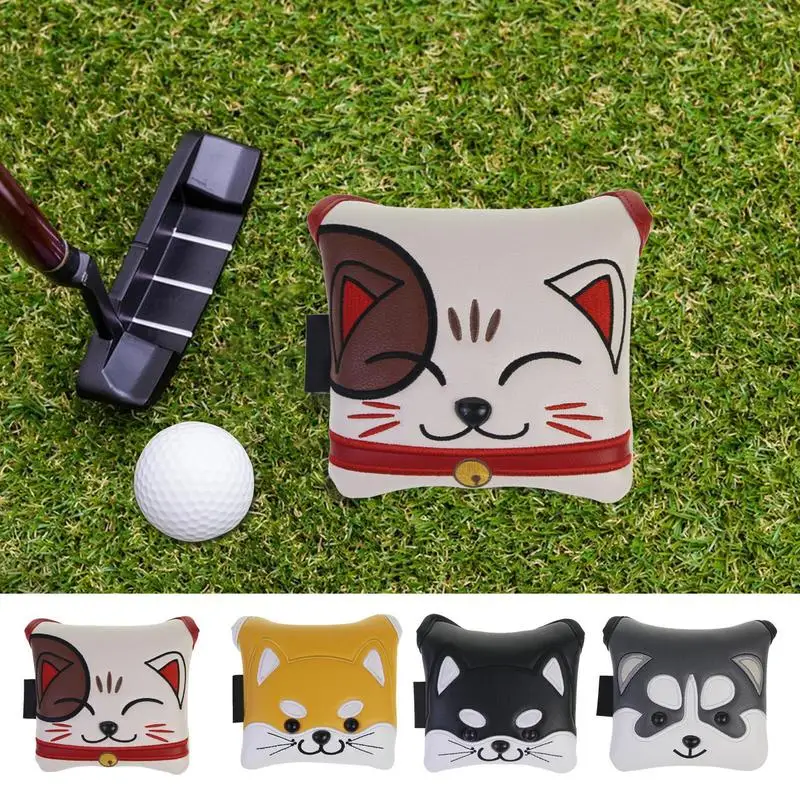 Golf Mallet Putter Covers Chiusura Magnetica Square Golf Headcover Morbida Pelle Pu Cartoon Cat Husky Akita Putter Cover Protettiva