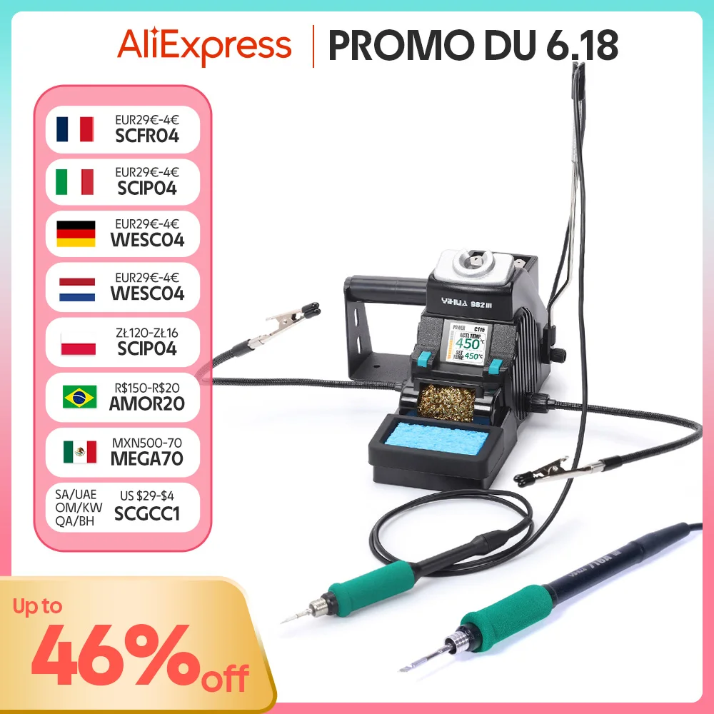 YIHUA 982-III 115/210 Soldering Iron Precision Soldering Station with 2 Help Hands Control Temperature Welding Rework Station