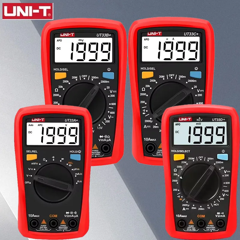 Multimètre de poche UT33+ en main, montrant sa taille compacte et sa prise en main ergonomique, idéal pour les techniciens.