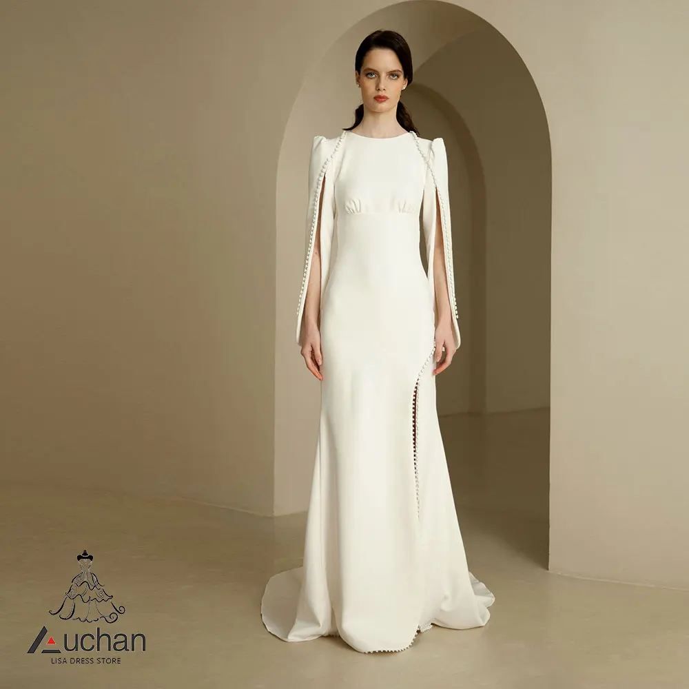 

Auchan O-Neck Backless Prom Dress Evening Dress Long Sleeves Floor Length Elegant Wedding Party Formal Gowns For Women Arabic