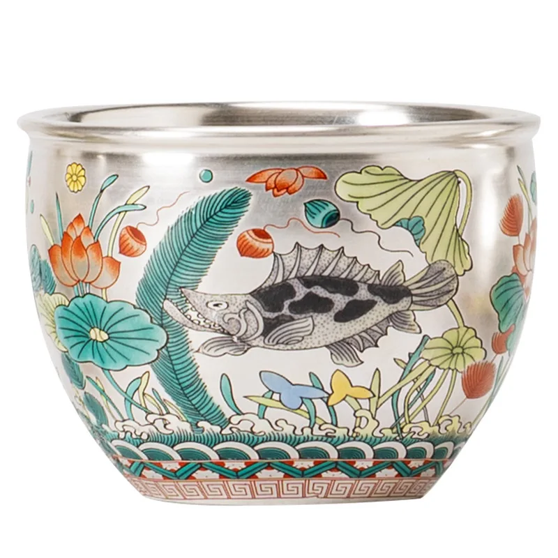 Chinoiserie Tea Cup Sterling Silver 999 Master Cup Single Gilt Silver Tea Ceramic Kung Fu Set Large Gift
