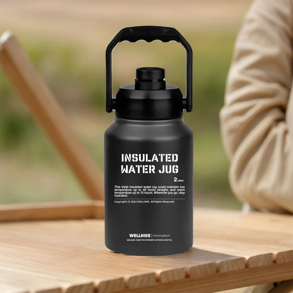 2L Insulated Water Bottle Handle Gym Training Water Bottle Stainless Steel Portable Cup Outdoor Sports