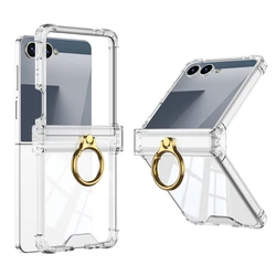 Foldable Colored Transparent Shockproof Hard Case with Ring - Galaxy Z Flip5 (Clear)