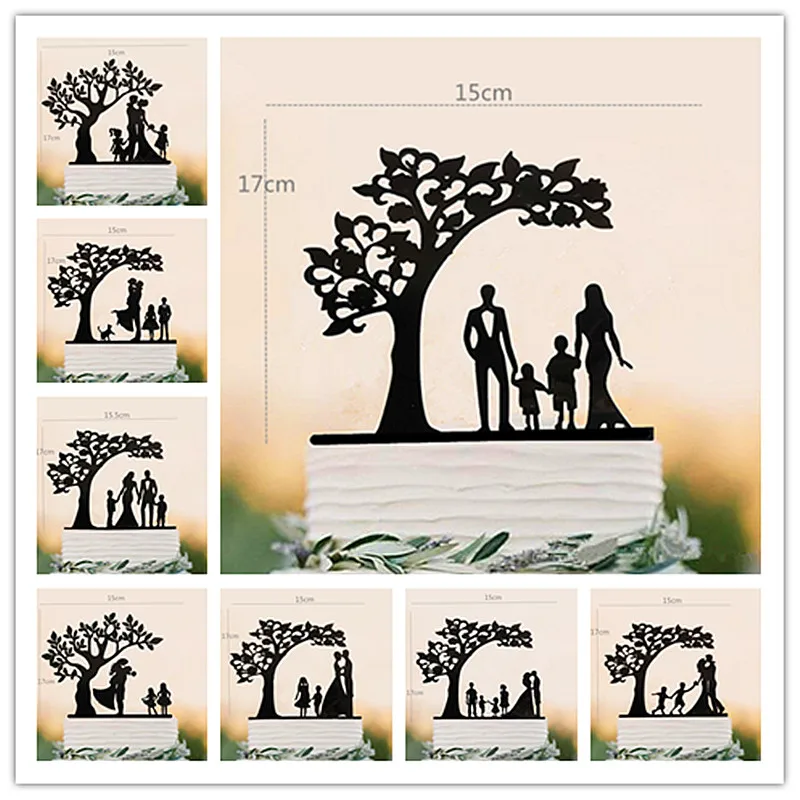 

Acrylic Wedding Cake Topper Bride and Groom with Kids Boys Girls Brithday Cake Topper Engagement Anniversary Topper