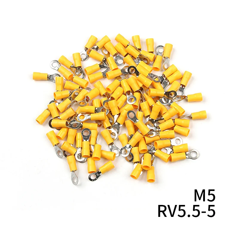 Description Picture 4 of item100/50/10Pcs Yellow RV5.5 M4-M8 Ring Crimp Terminal Insulated Electrical Cable Wire Connector 12-10AWG
