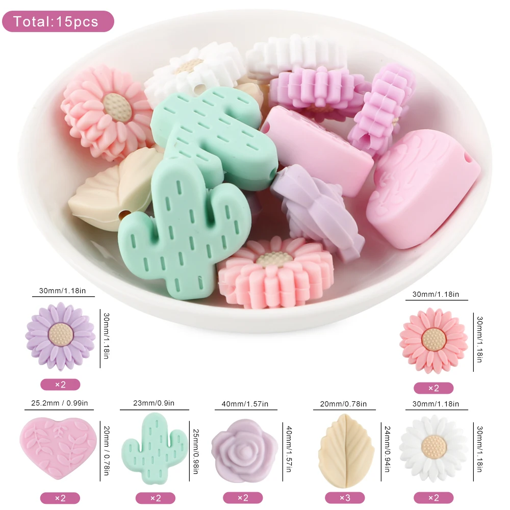 CHGCRAFT 24 Perline Silicone A Forma Di Cactus – 12 Colori, 25x23x8mm, Per Bracciali, Collane E Creazioni Fai Da Te - 3