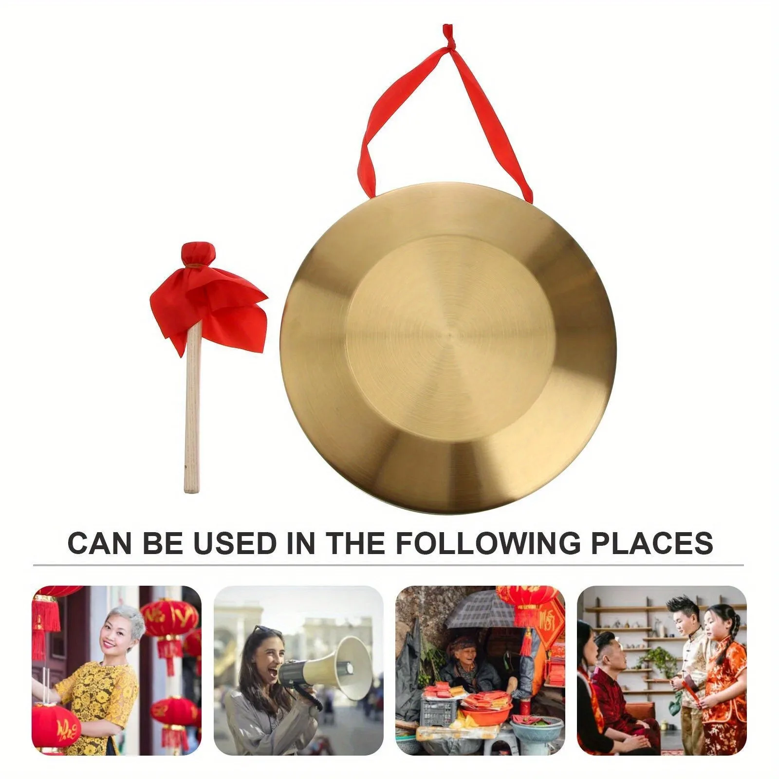 Chinese New Year 22/32cm Hand Gong Cymbals Brass Copper Gong Opera Percussion Instrument with Round Play Hammer