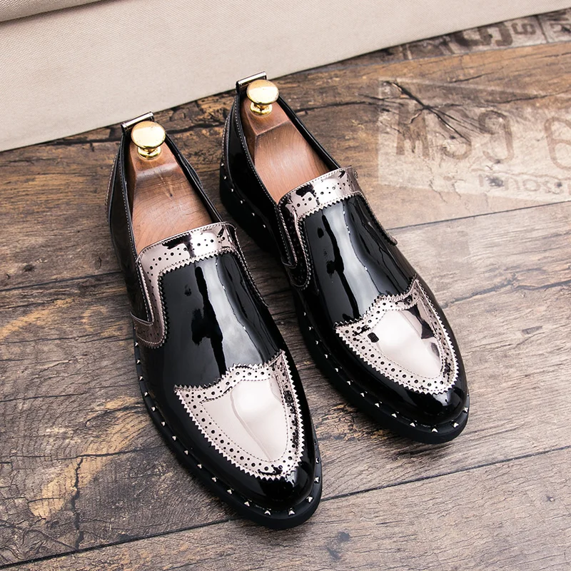 Fashionable Formal Men Shoes Lightweight Outdoor Loafers Thick Soled Wear-resistant Leather Shoes Black Gold andSilverSizes38-48