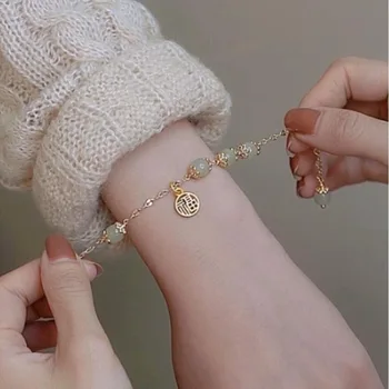 Fu Brand Beads Bell Beaded Bracelet for Women Girl Vintage Temperament Charm Bracelets Jewelry