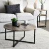 Jamestown Round Coffee Table Ashwood Rustic Wood Grain and Black Metal 31.5 x 31.5, Taupe 5