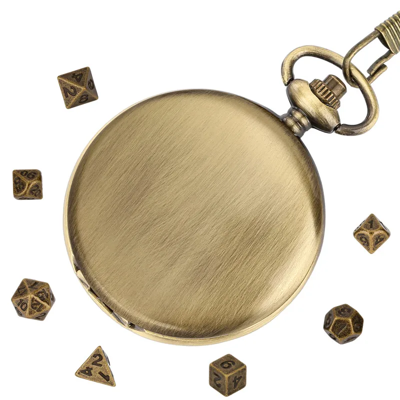 Pendentif de boîtier de montre de poche en bronze JOSmooth Cover, dés polyédriques en métal vintage, jeu de divertissement, cadeaux de dés, 7 pièces