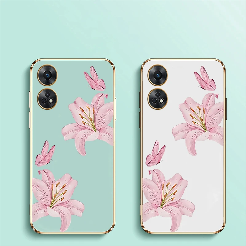 Floral Butterfly Pattern Shockproof Silicone Case with Plated Edges