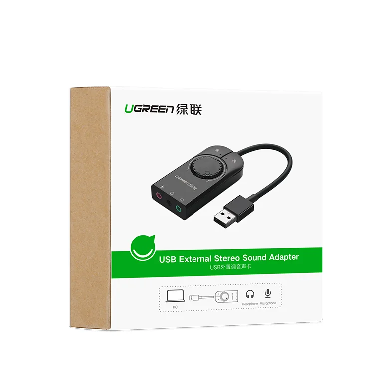 UGREEN USB 사운드 카드, 볼륨 조절 기능이 있는 외장 사운드 카드, 윈도우용 USB-3.5mm 잭 오디오 어댑터