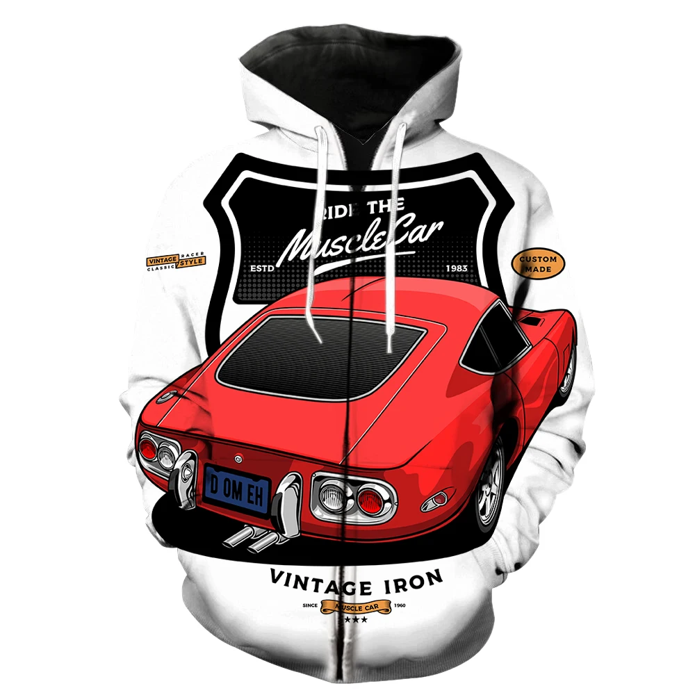 

Cartoon Vintage Car Men's Zipper Hoodies Sweatshirts Fashion 3D Print Spring With Hood Jackets Streetwear Long Sleeve Teens Cool