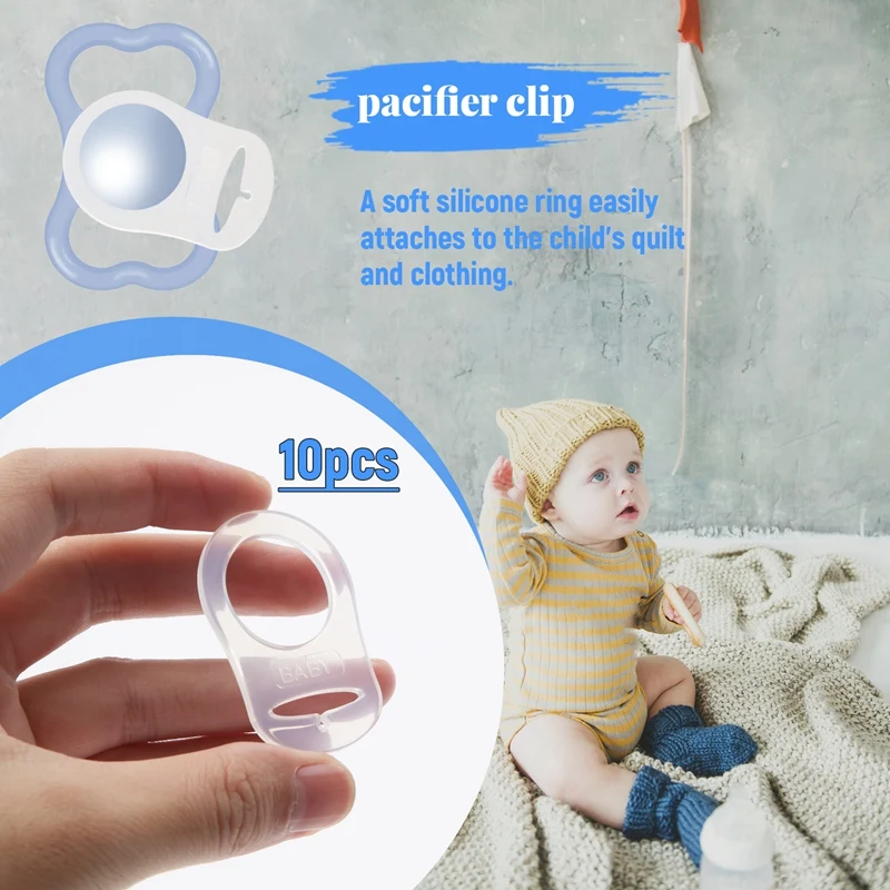 10 Pcs Button Silicone Ring Mam Pacifier Holder Mannequin Clip Adapter Transparent