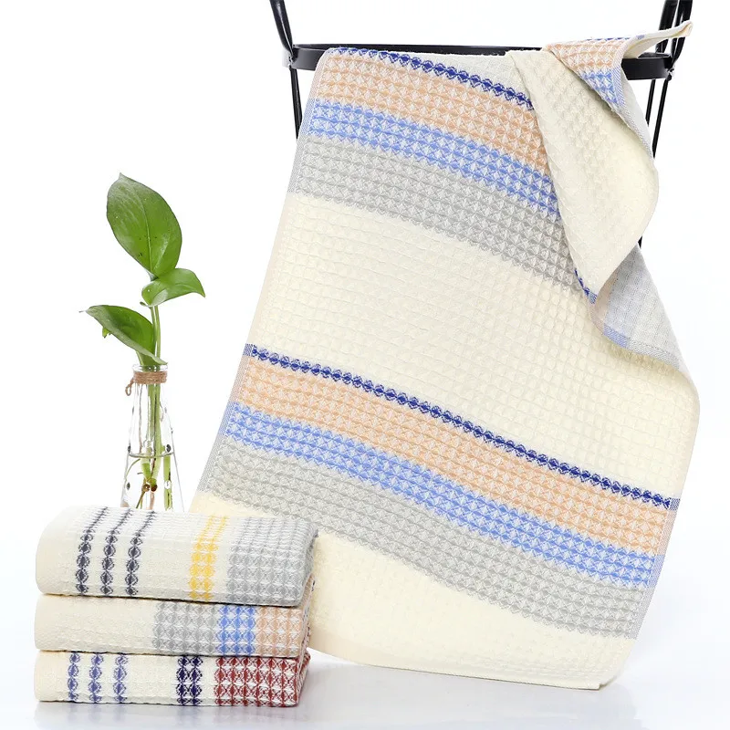 Thickened 100% Cotton Bath Towel Premium Striped Waffle Towel Adult Kids Home Absorbent Soft Towel 6
