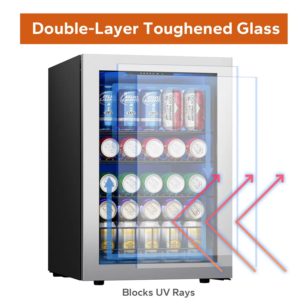 Ca&rsquo;Lefort 80 Can Freestanding Beverage Refrigerator Glass Door Mini Fridge & Cooler for Beer and Soda Ideal for Home or Kitchen