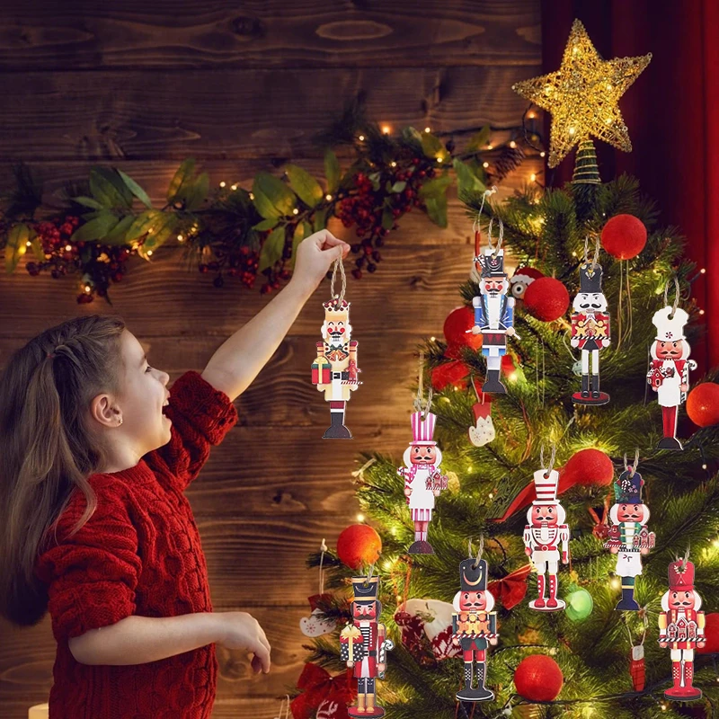 20Pcs Christmas Wooden Nutcracker Soldier Xmas Tree Hanging Ornaments 2025 Christmas Party Home Decoration 2026 New Year Gifts