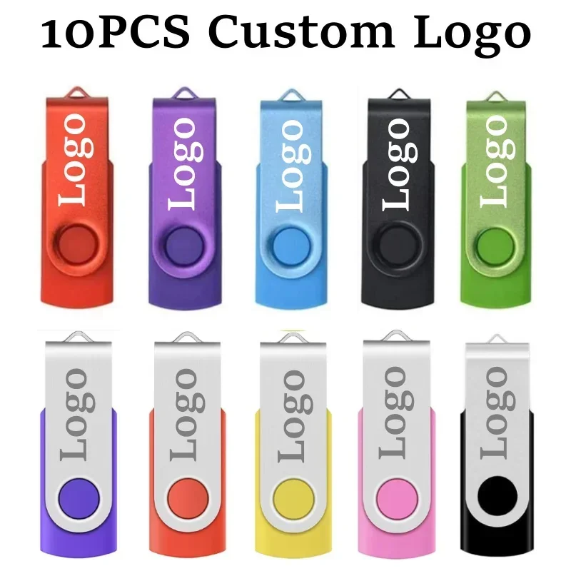 10개 묶음 USB 플래시 드라이브 128GB 다채로운 색상 무료 맞춤형 로고 펜 드라이브 64GB 회전형 도매 메모리 스틱 32GB 펜드라이브 16GB