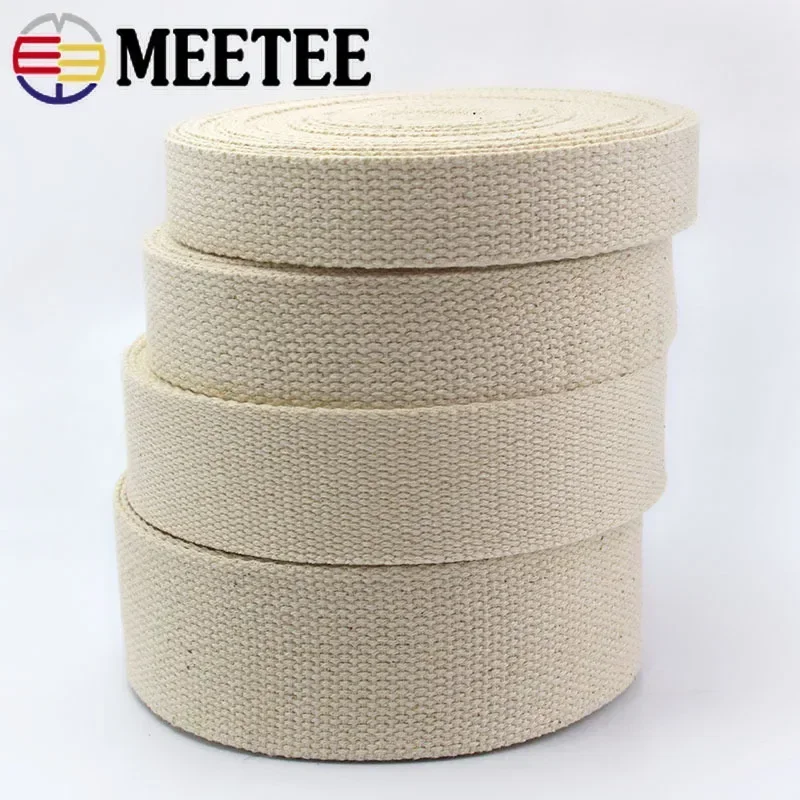 Meetee Cotton Webbing 20/25/30/38/50mm Natural Color Canvas Ribbon Bag Strap Belt DIY Sewing Clothes Tape Decor Craft 5Meters canvas belt canvas webbing belt canvas ribbon belt webbing ribbon