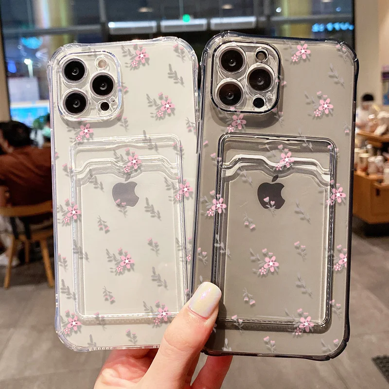 Floral Shockproof Soft TPU Card Holder Phone Case